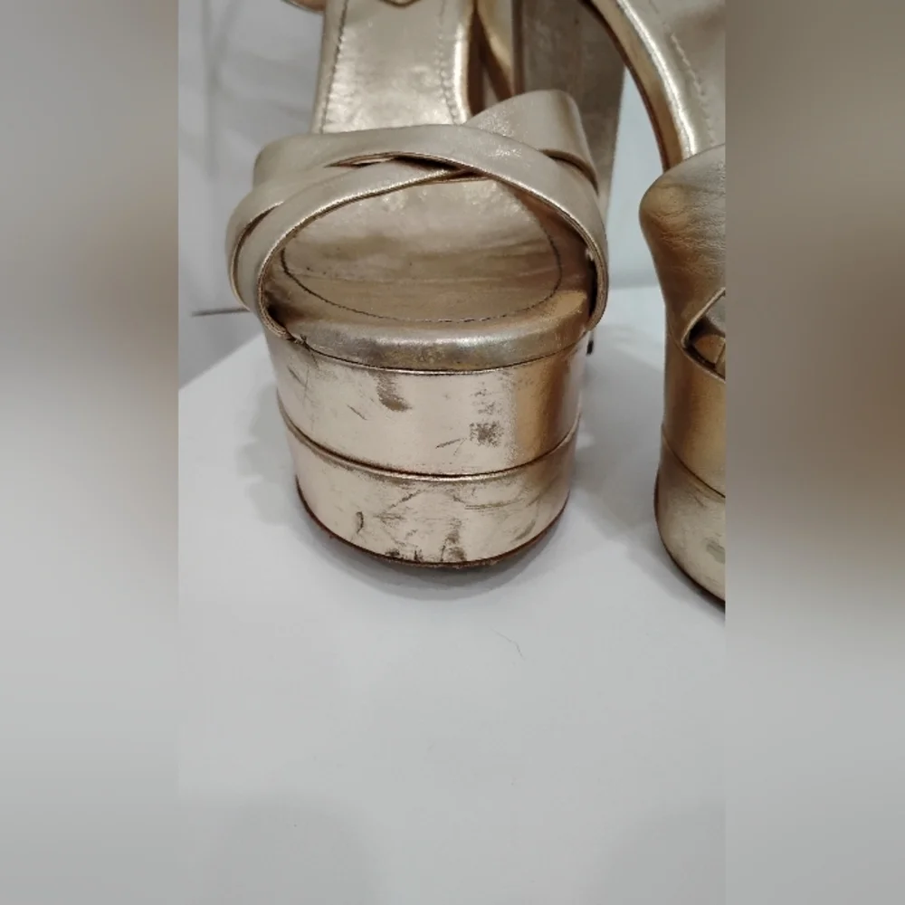 ROSE GOLD LEATHER PLATFORM SANDALS